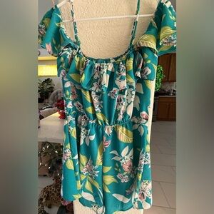 Haute Monde : Teal Floral Off-Shoulder Romper (Large) NWOT